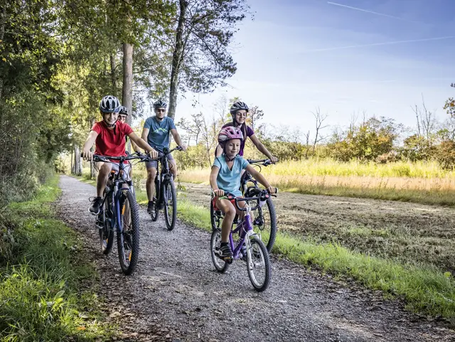 - © Chiemgau Tourismus e.V. Fahrrad fahren mit der Familie in Seebruck im Herbst